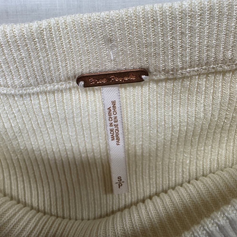 Free People Skirt Size S Womens Cream Ribbed Knit Pull On Stretch - Picture 2 of 3
